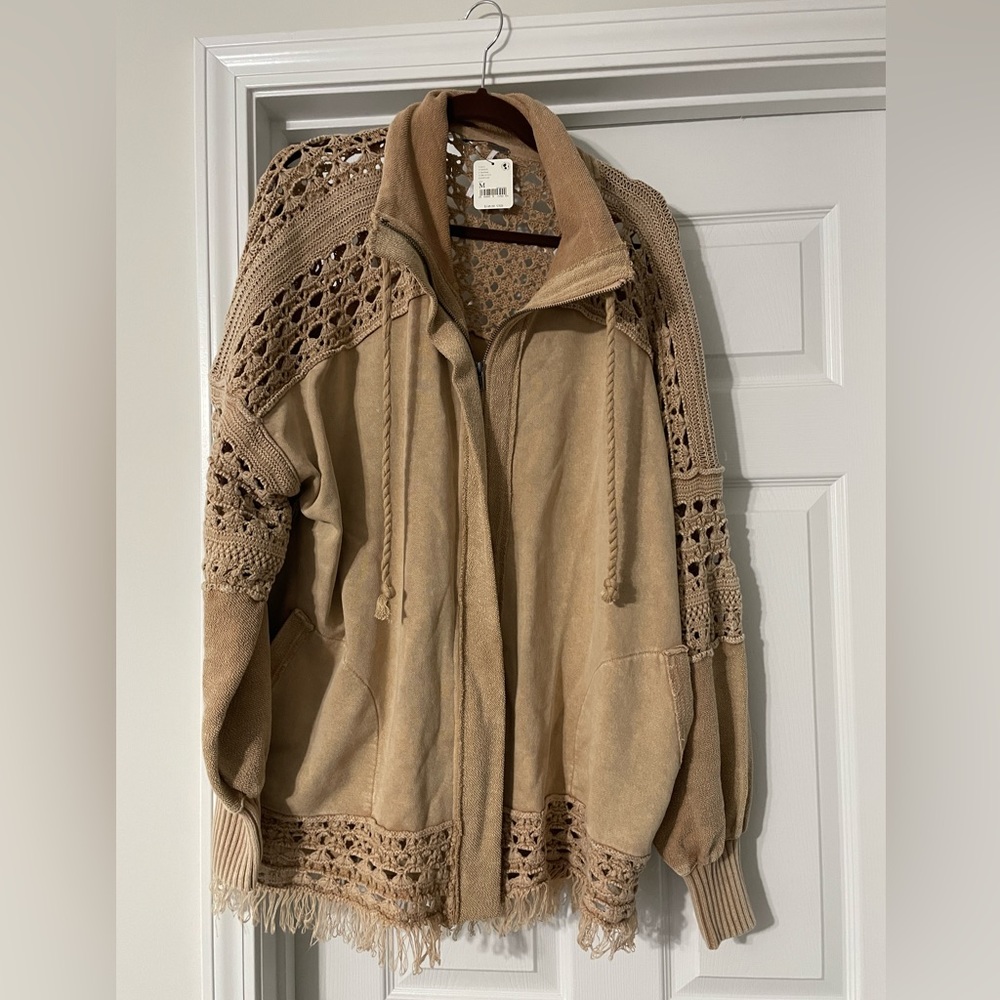 NWT Free People Crotchet Zip front cardigan.